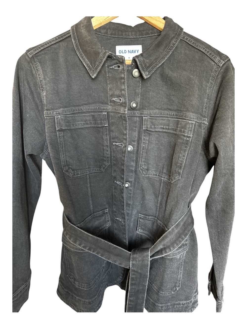 Old Navy Med. Utility Black Jean Jacket Waist Tie